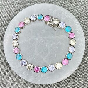 Sterling Silver Rock Candy Crystal Tennis Bracelet Pastel Colorful Bright